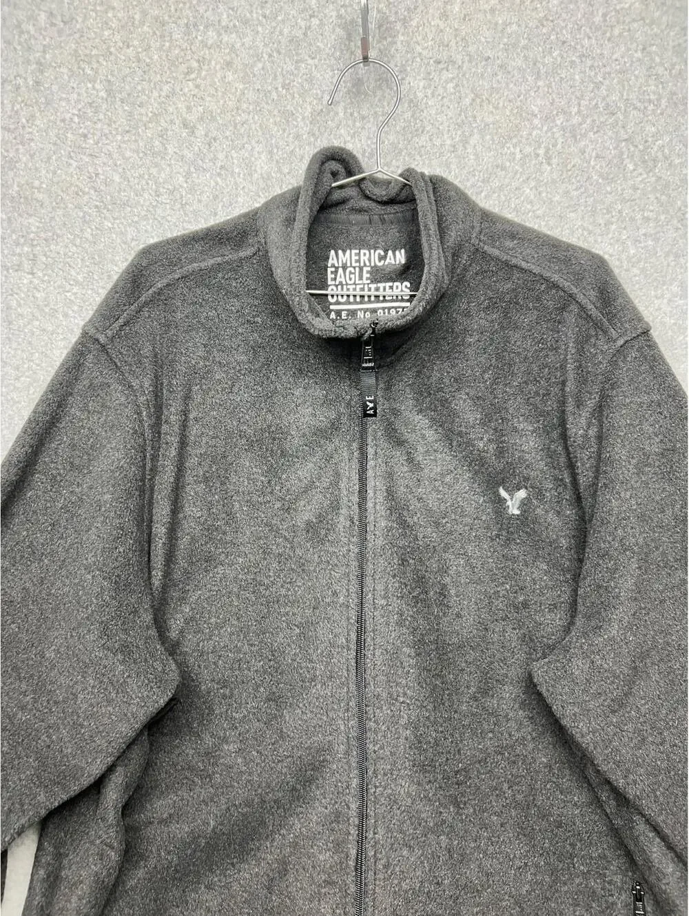 American Eagle Fleece Jacket Mens 3Xl Full Zip Gray Comfort Sweater Casual
